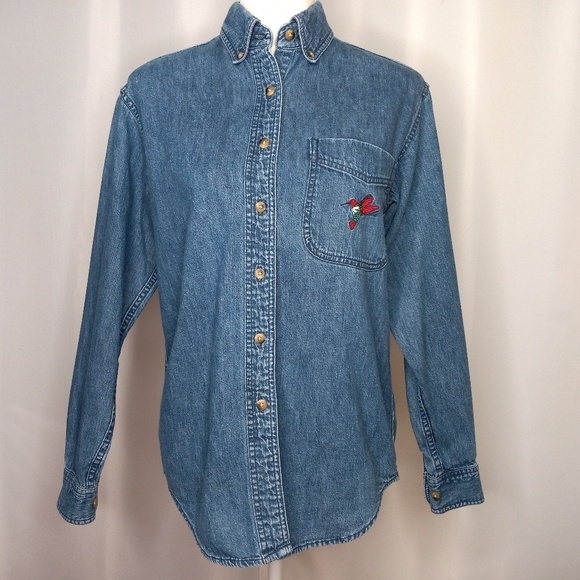 L.L.BEAN Women's Denim Button Up Blouse - Picture 1 of 7